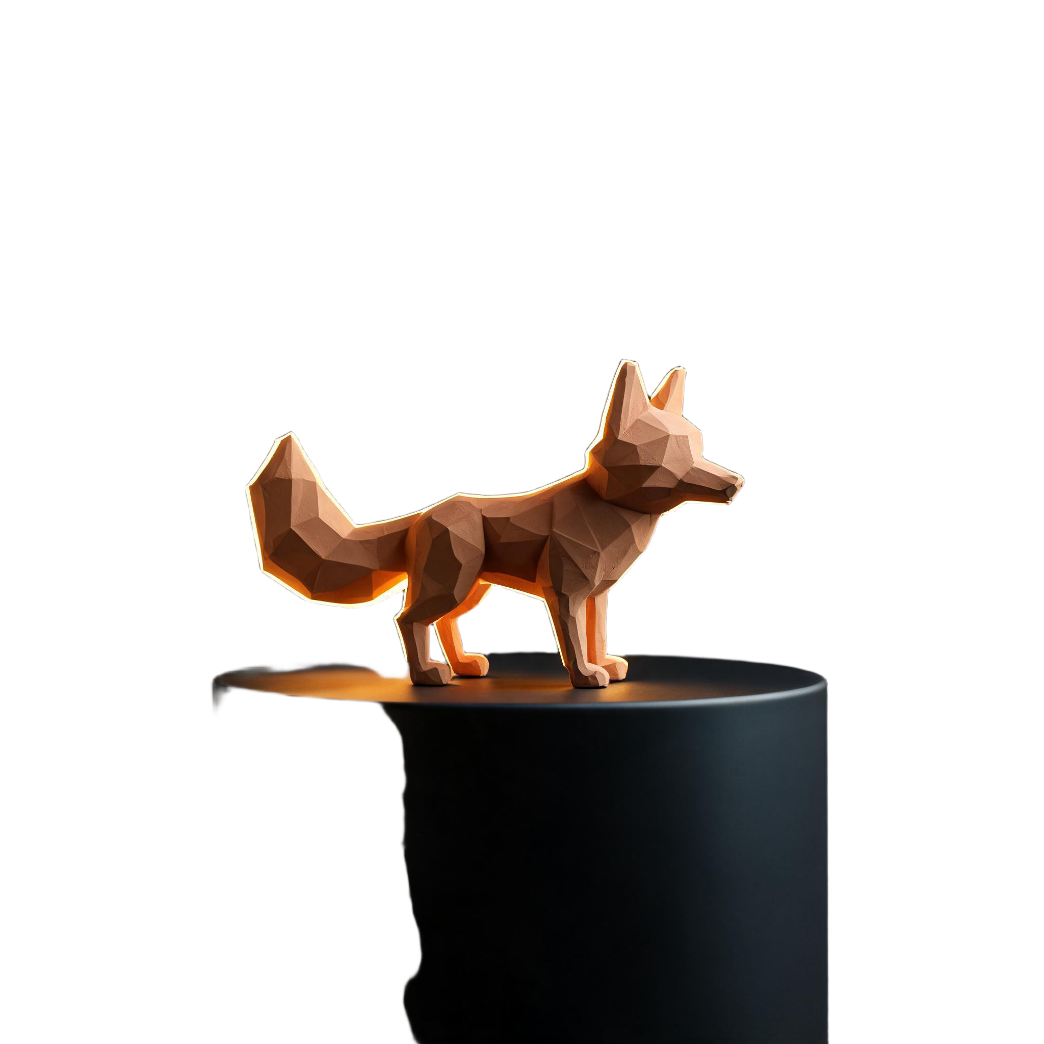 The same fox figurine as a transparent PNG cutout on a checkerboard, the real output from the Standard engine