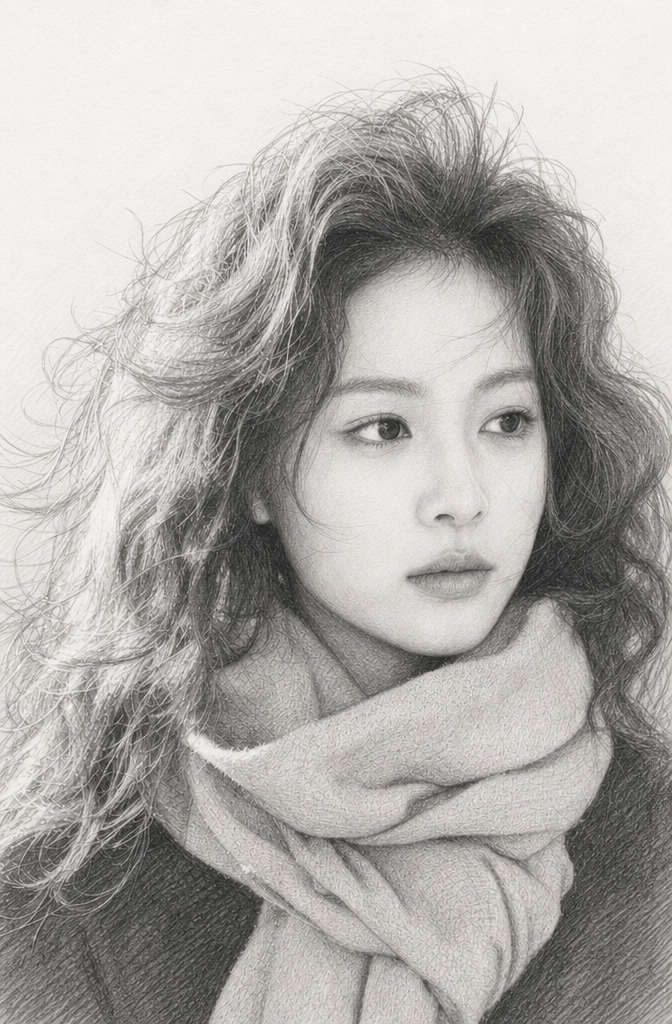The same portrait redrawn with the Pencil Sketch AI photo filter